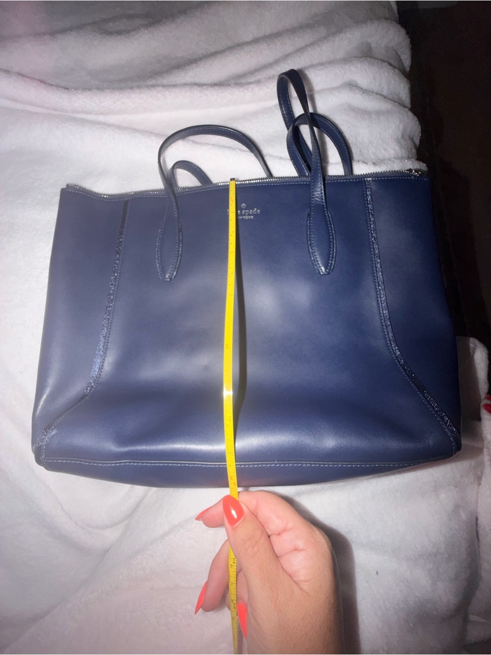kate spade navy leather shoulder tote - Picture 8 of 9